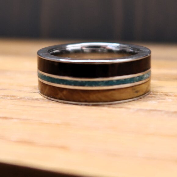 Manly Bands Cobalt Turq Man's Ring Browns and Turquois Size 7.5 - Picture 6 of 6